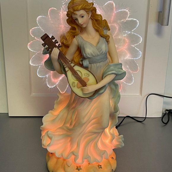 GAP Other - 12” Fiber Optic Angel w/Mandolin & Wings Christmas Handcrafted Cast Resin Piece